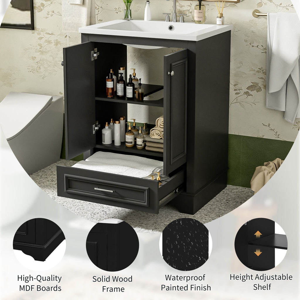 Bathroom Vanity With Ceramic Sink Combo, Modern Freestanding Storage Cabinet With Silver Handles