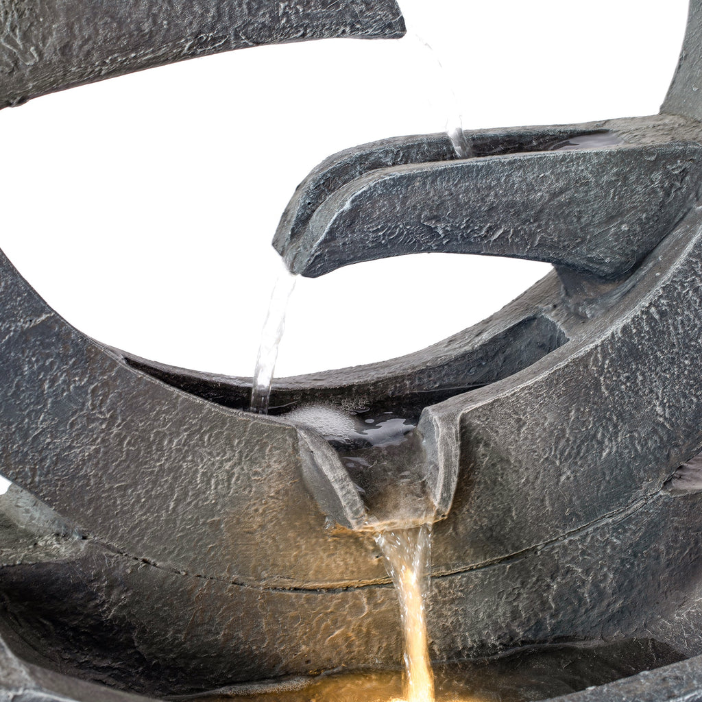 26.77'H Gray Circular Polyresin Outdoor Water Fountain with LED Light