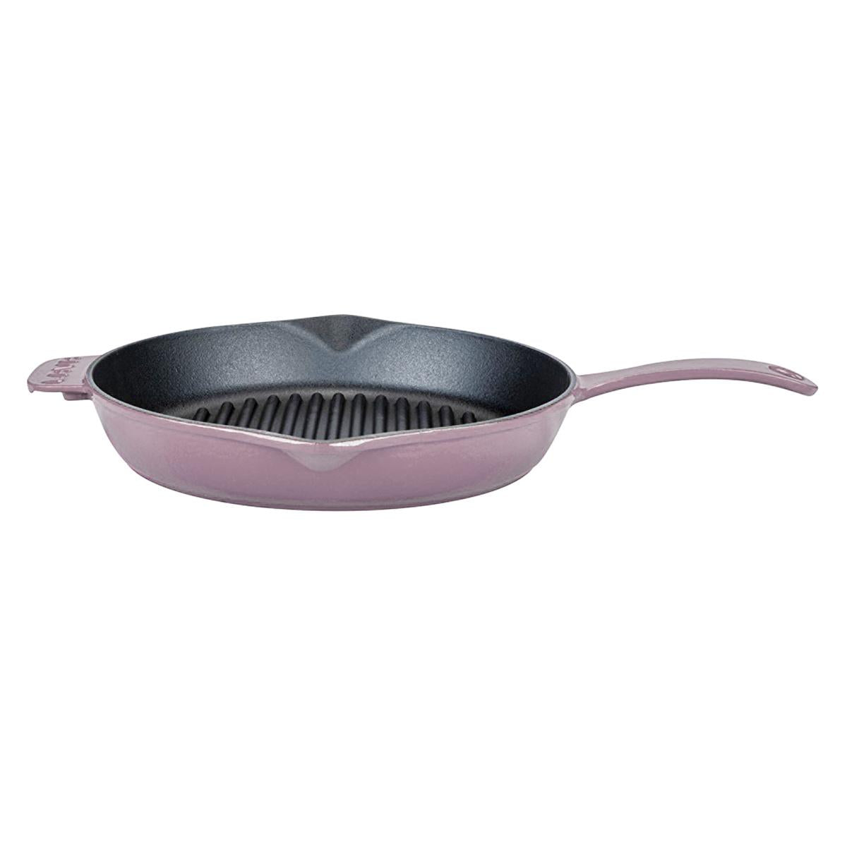 Lava Purple Cast Iron Grill Pan - 28cm Round, Oven Safe & Enamel Coated for Even Heating & Easy Cleaning