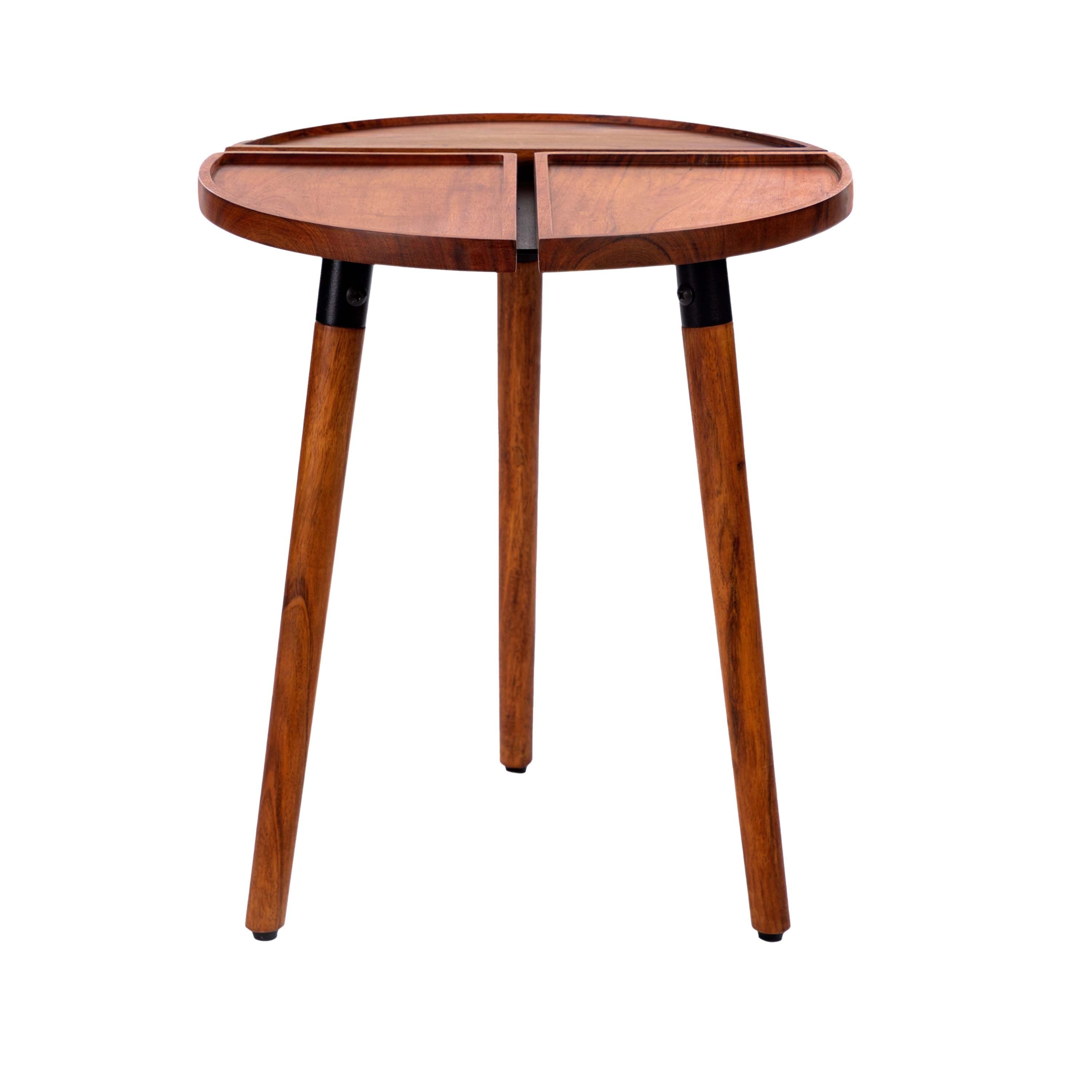 Round Acacia Wood Side Accent Table