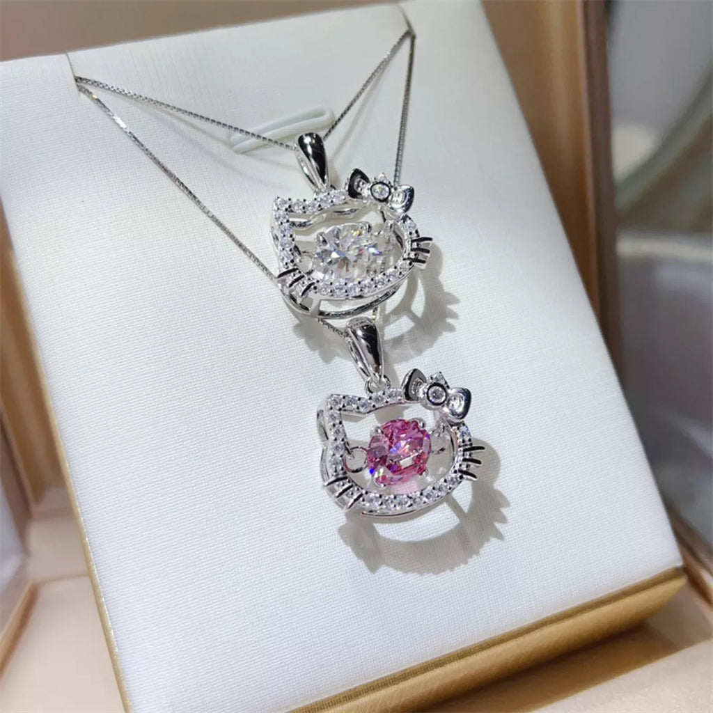 Hello Kitty 2 Carat Moissanite 925 Sterling Pendant Silver