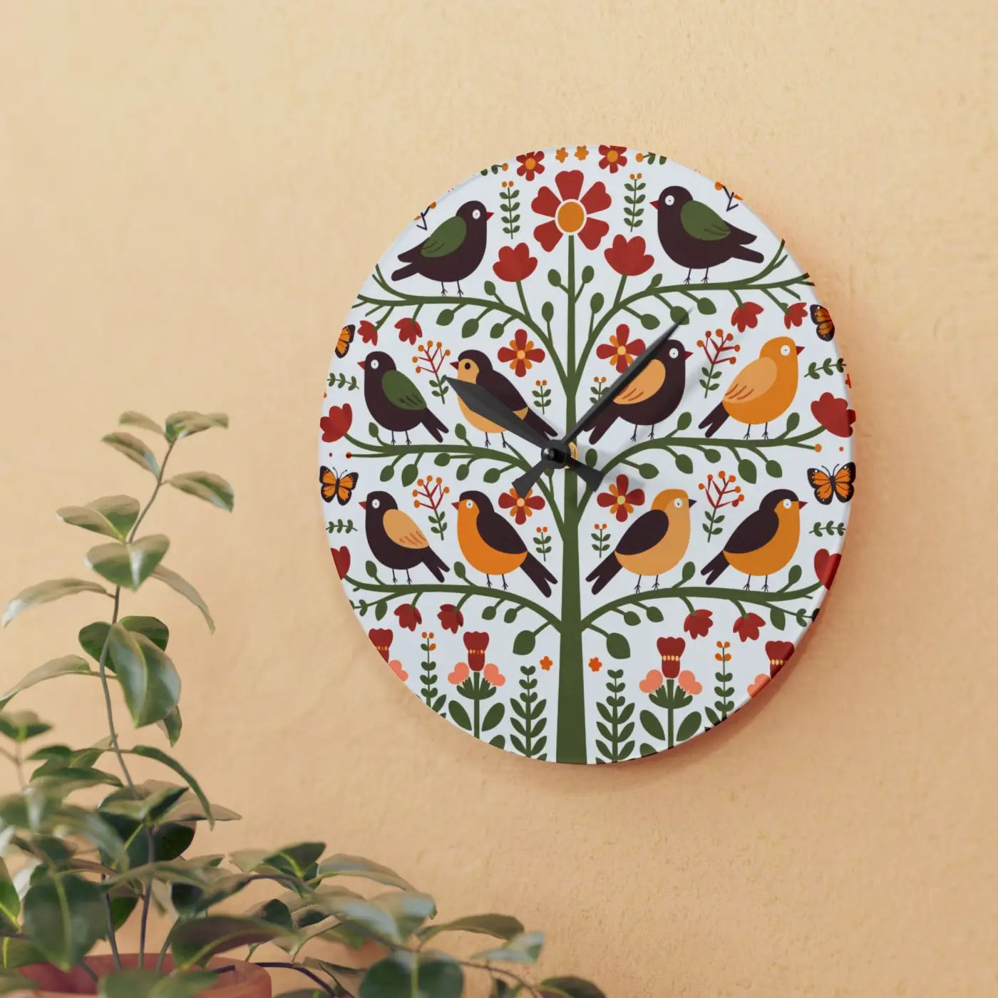 Vintage Bird Wall Clock – Vibrant Prints Acrylic - Dipaliz