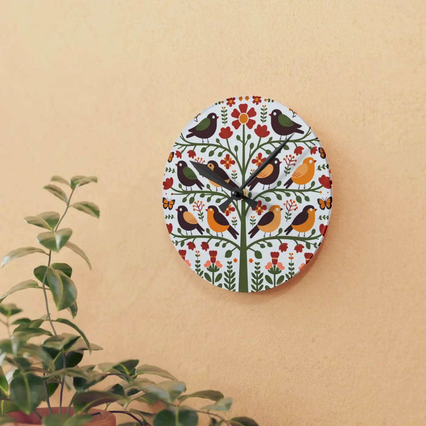 Vintage Bird Wall Clock – Vibrant Prints Acrylic - Dipaliz