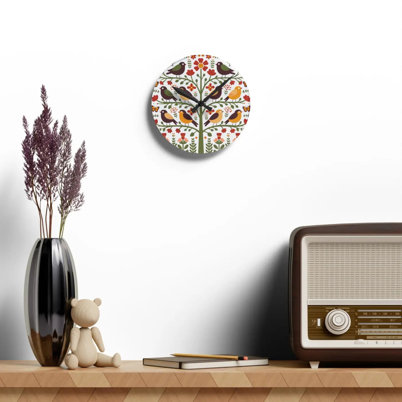 Vintage Bird Wall Clock – Vibrant Prints Acrylic - Dipaliz