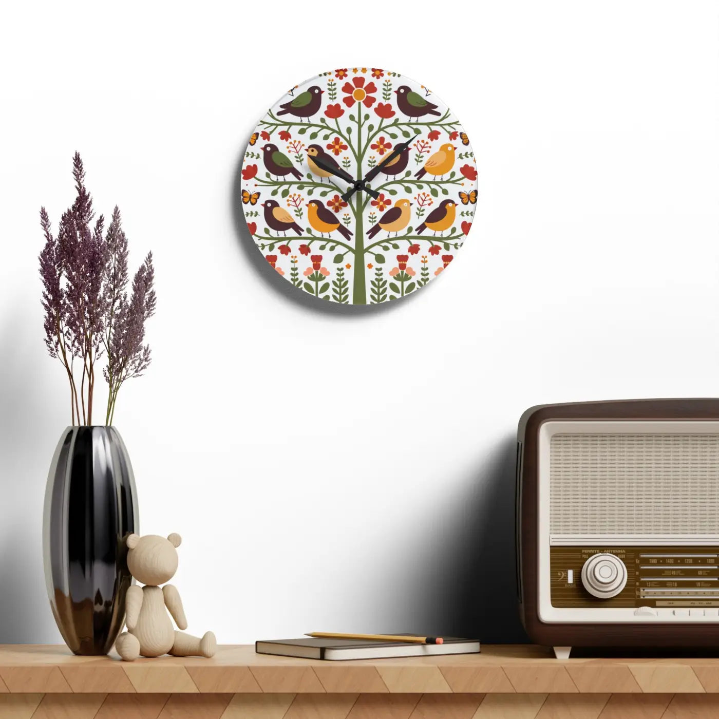 Vintage Bird Wall Clock – Vibrant Prints Acrylic - Dipaliz