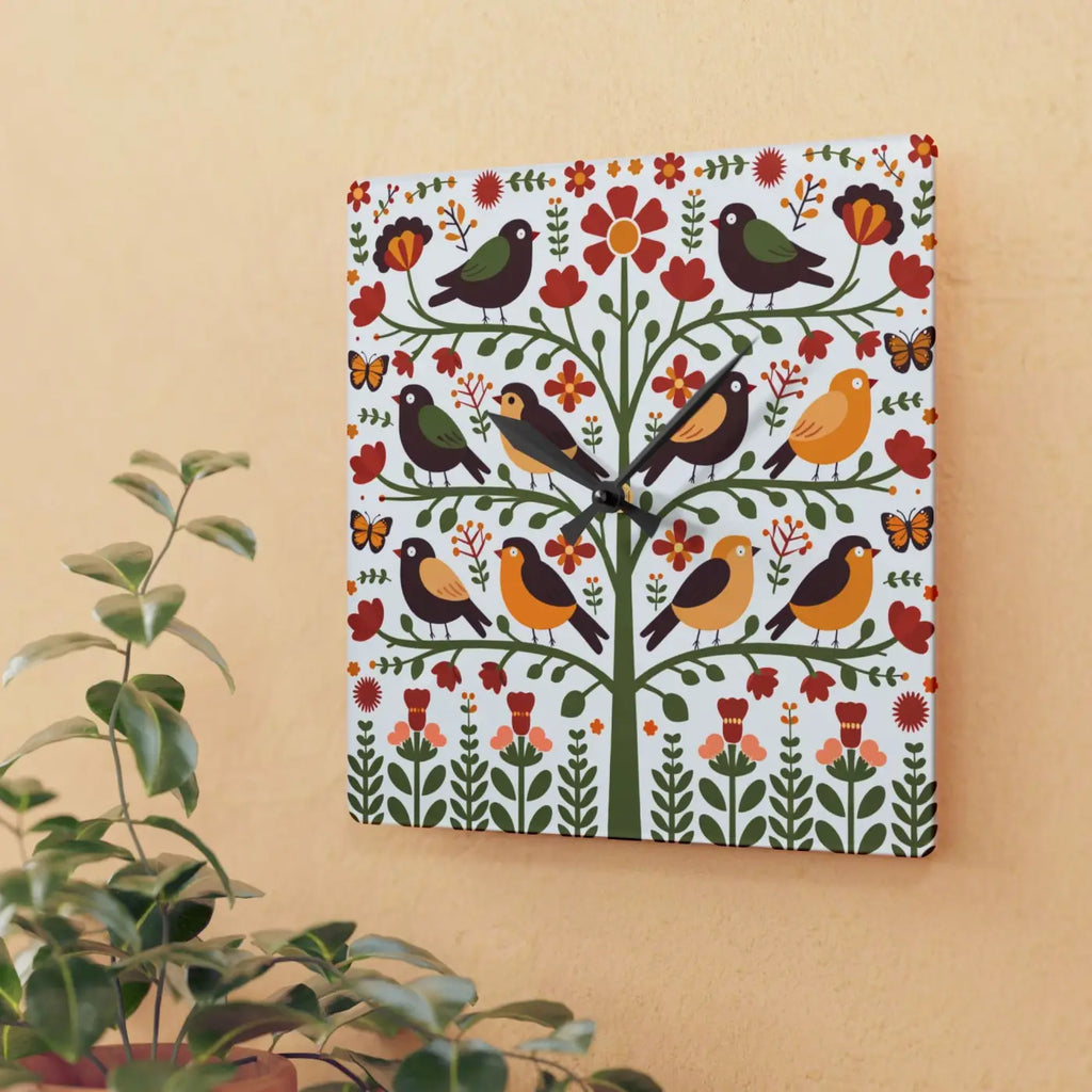 Vintage Bird Wall Clock – Vibrant Prints Acrylic - Dipaliz