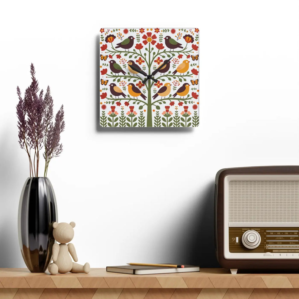 Vintage Bird Wall Clock – Vibrant Prints Acrylic - Dipaliz