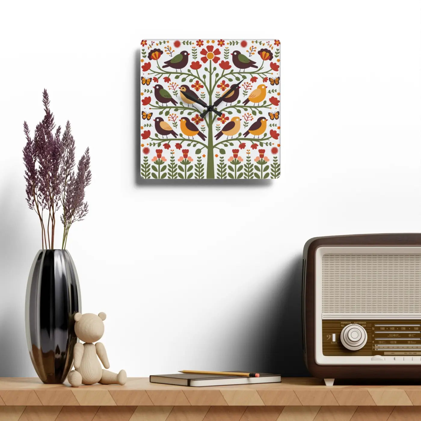 Vintage Bird Wall Clock – Vibrant Prints Acrylic - Dipaliz