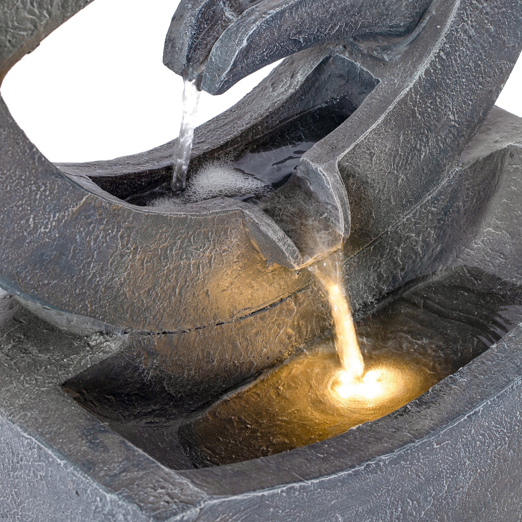 26.77'H Gray Circular Polyresin Outdoor Water Fountain with LED Light