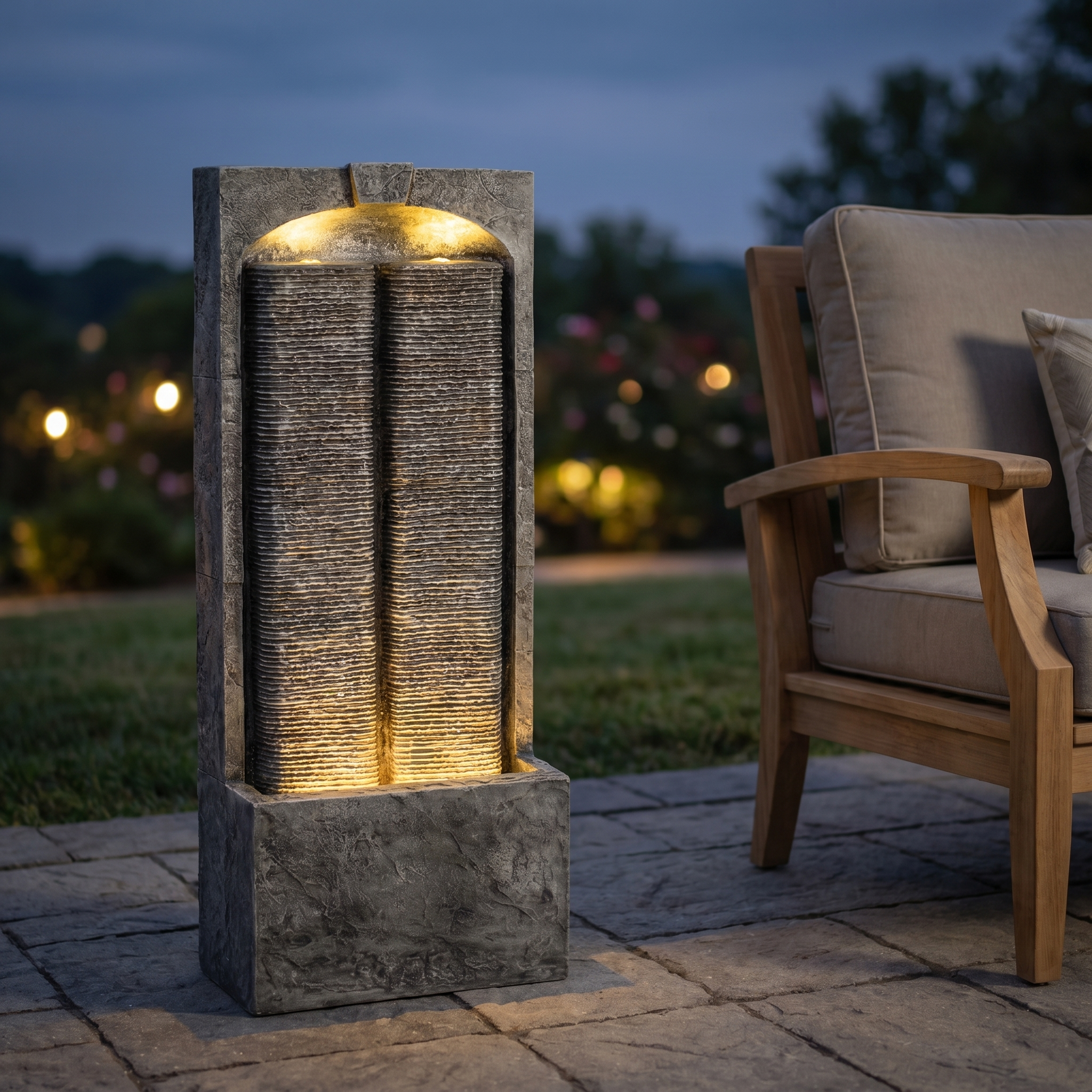 Outdoor Water Fountain Cascading LED Lights 39' H