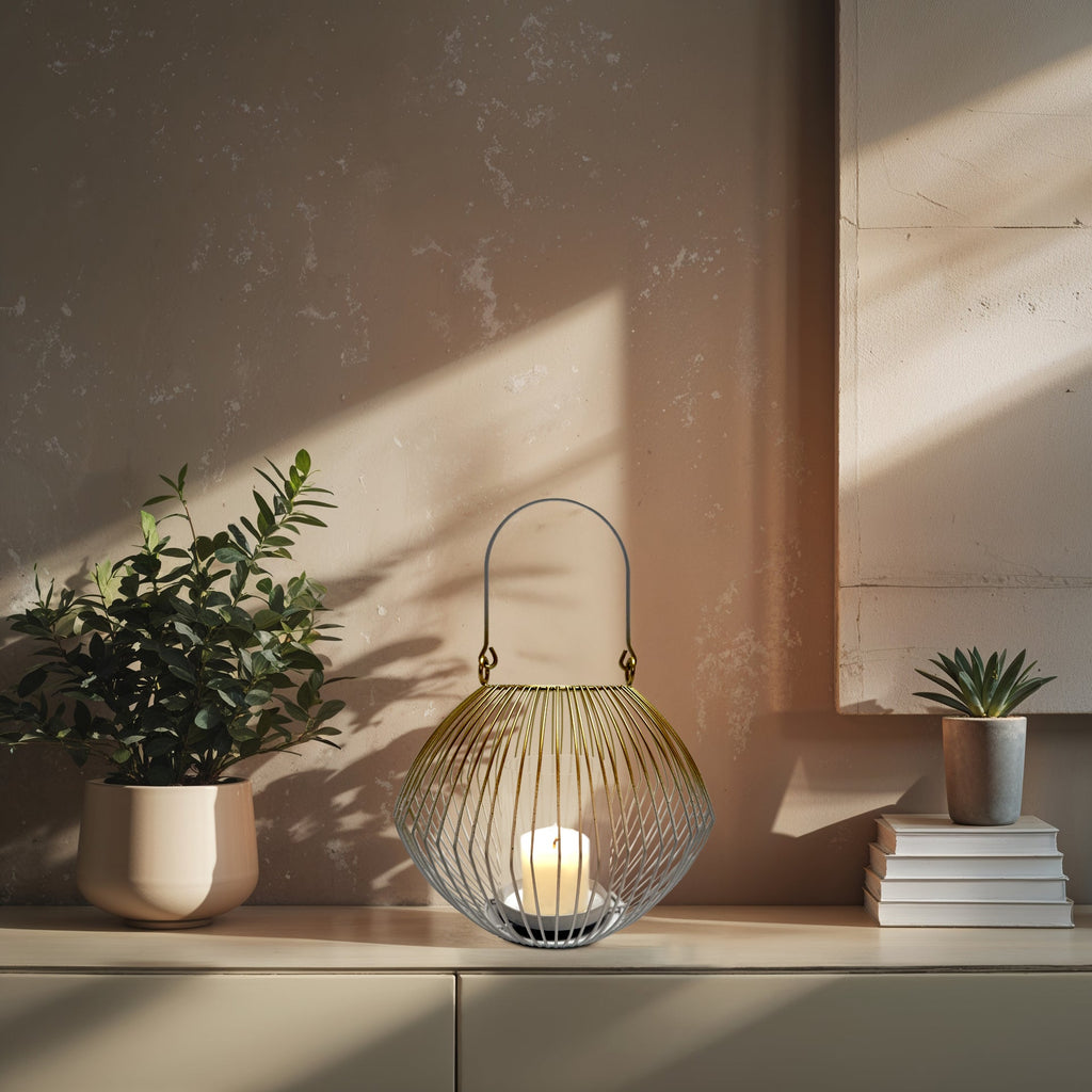 White and Gold Candle Holder Lantern