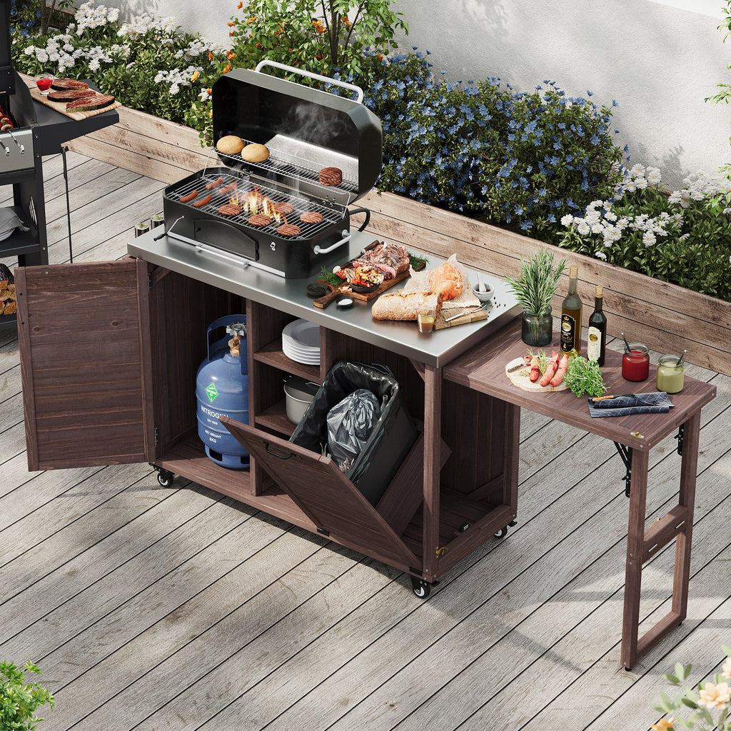 K&K 78.3' Outdoor Kitchen Island with Foldable Grill Table