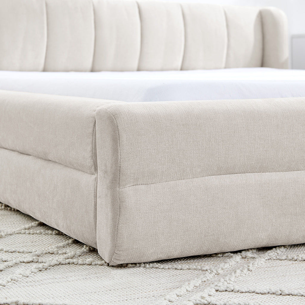 Modern Upholstered Bed Frame With Thick Fabric And Headboard