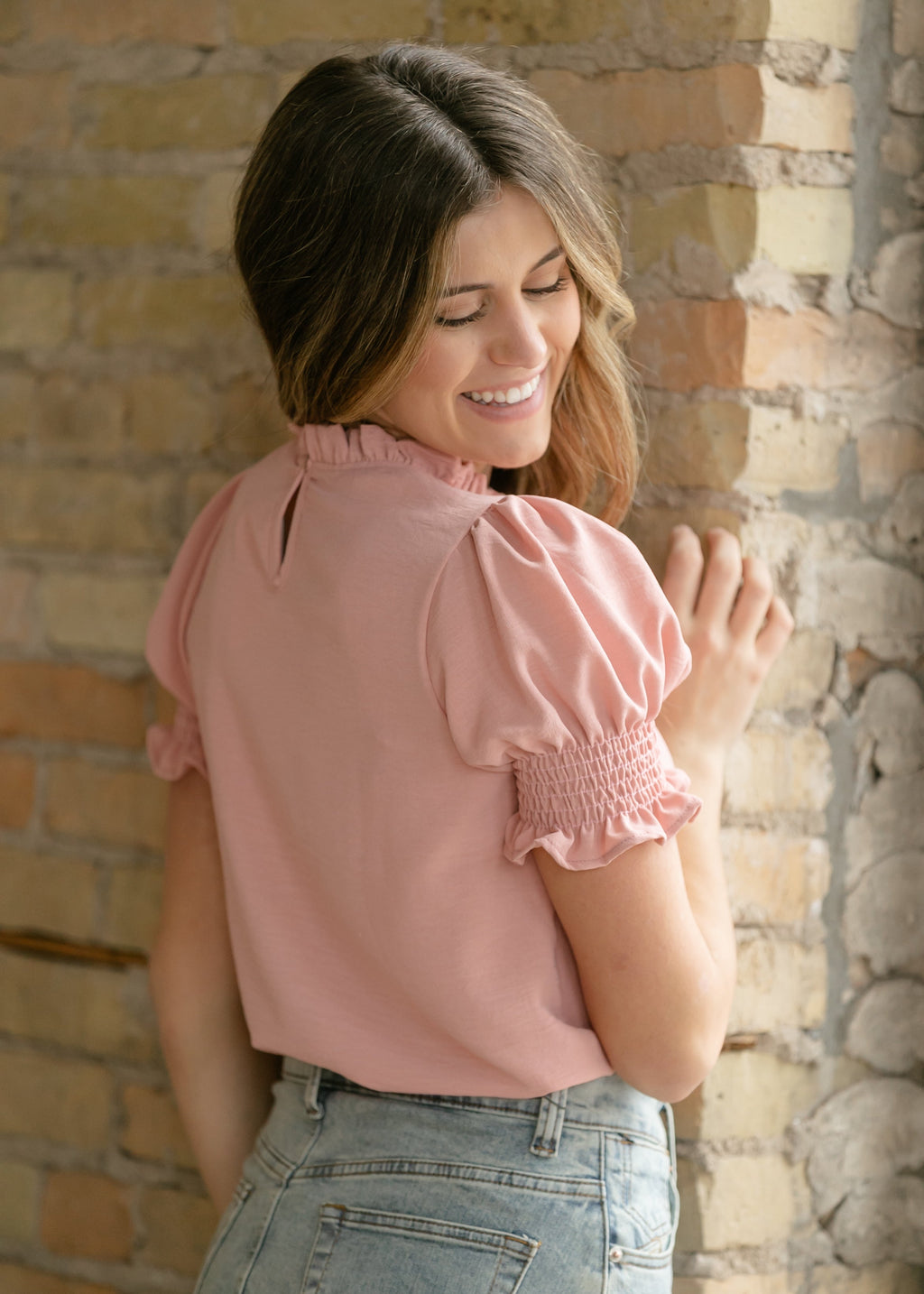 Clara Ruffle Mockneck Short Sleeve Top