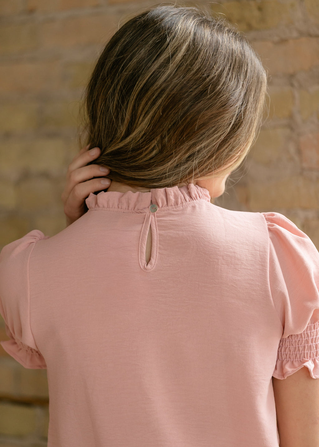 Clara Ruffle Mockneck Short Sleeve Top