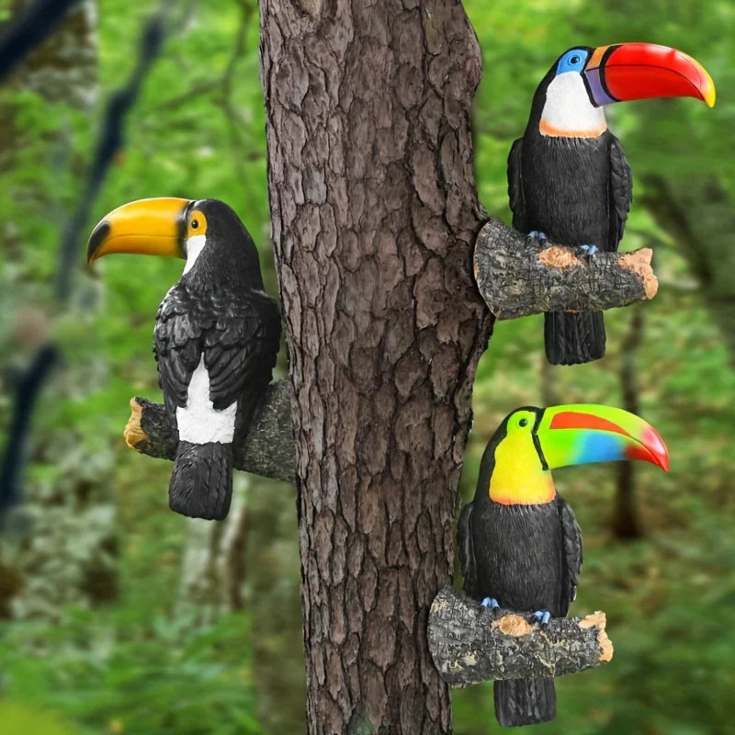 Colorful Ceramic Toucan Garden Statue Tropical Tree Decor