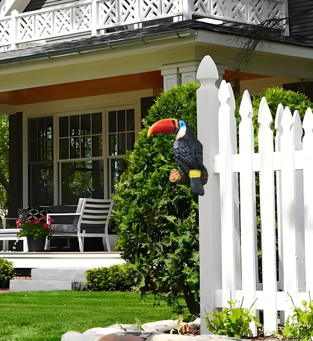 Colorful Ceramic Toucan Garden Statue Tropical Tree Decor