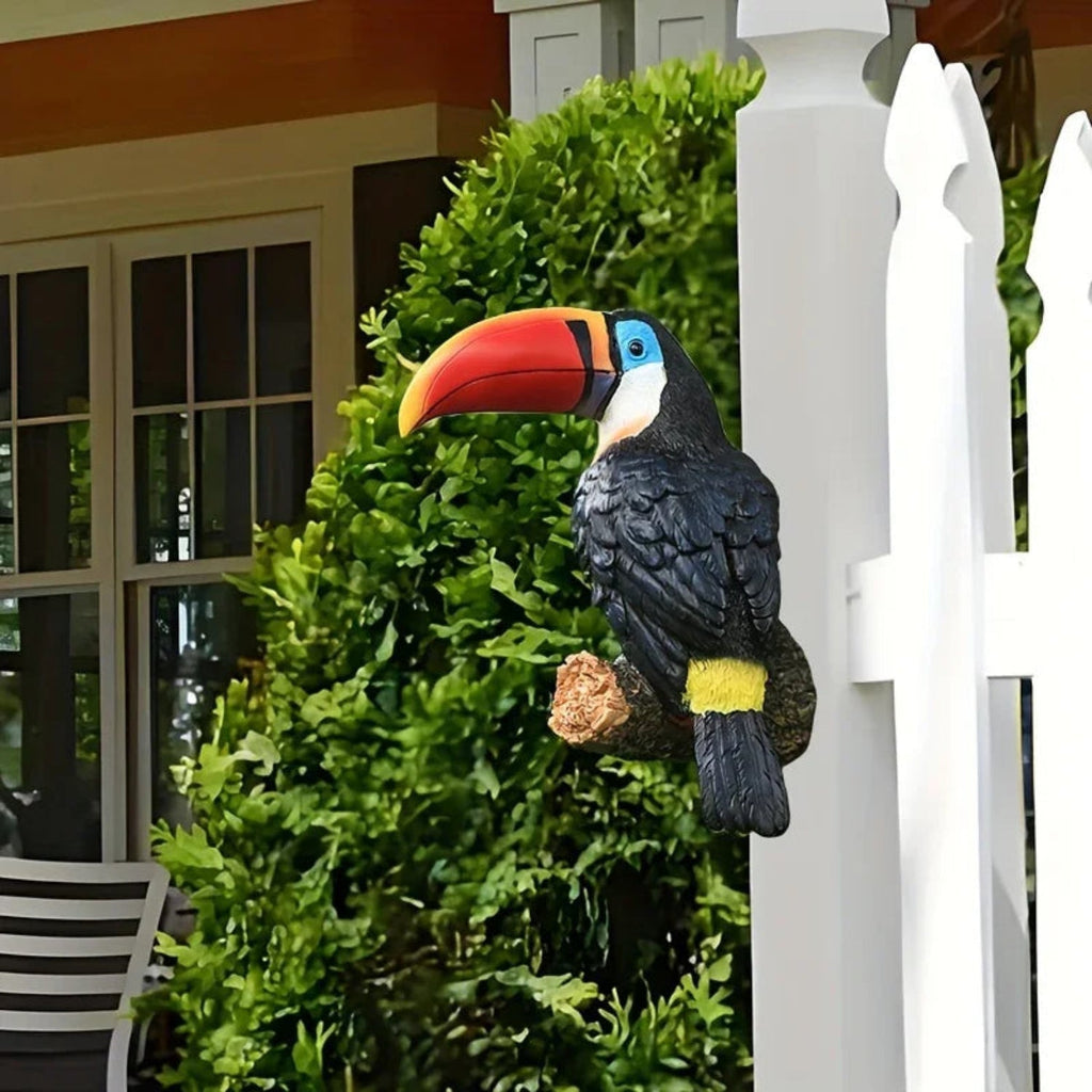 Colorful Ceramic Toucan Garden Statue Tropical Tree Decor
