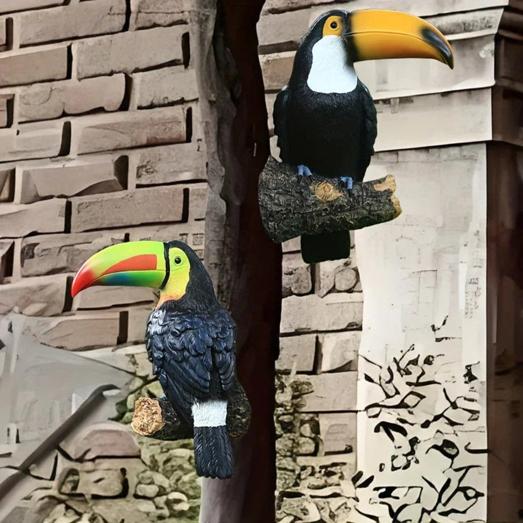 Colorful Ceramic Toucan Garden Statue Tropical Tree Decor