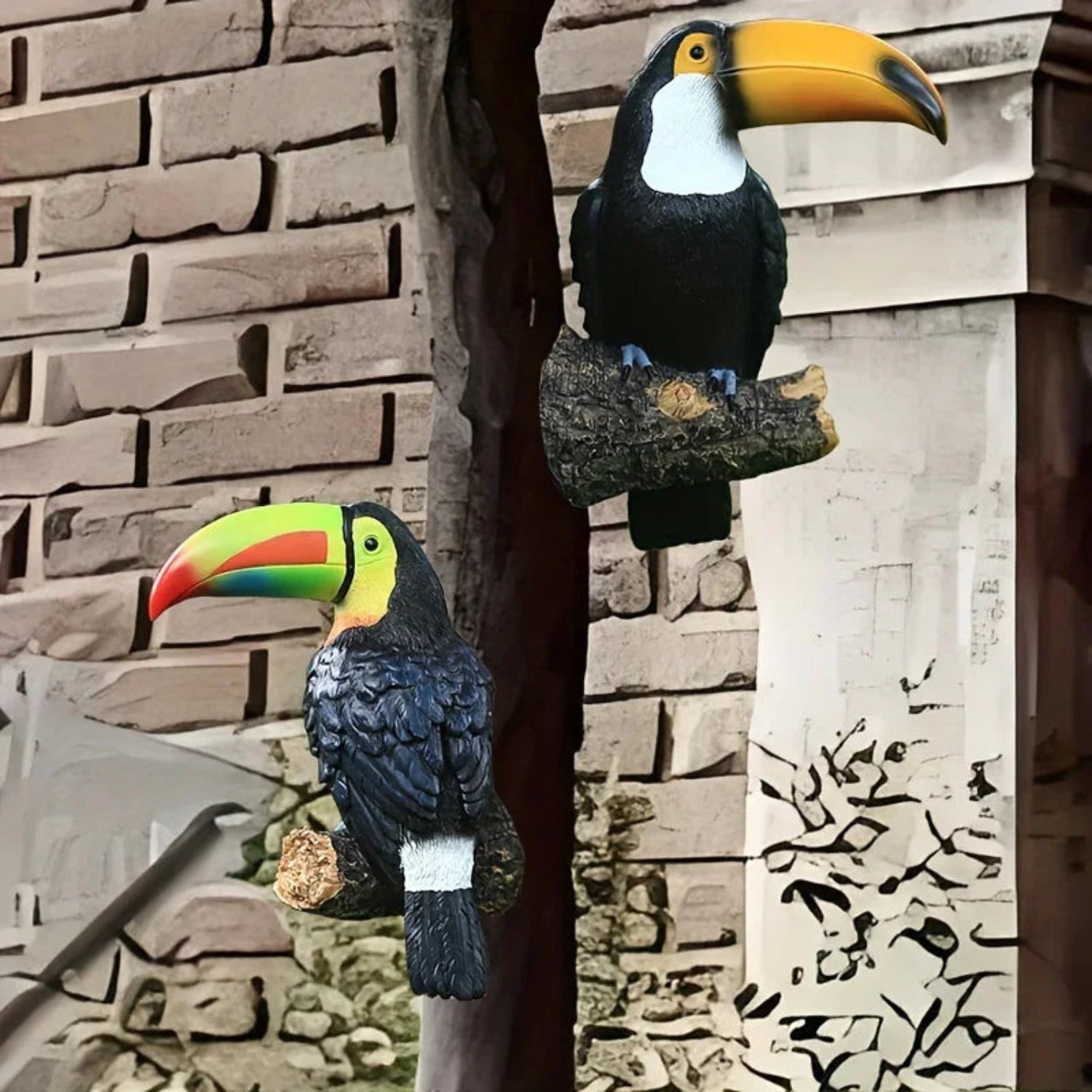 Colorful Ceramic Toucan Garden Statue Tropical Tree Decor