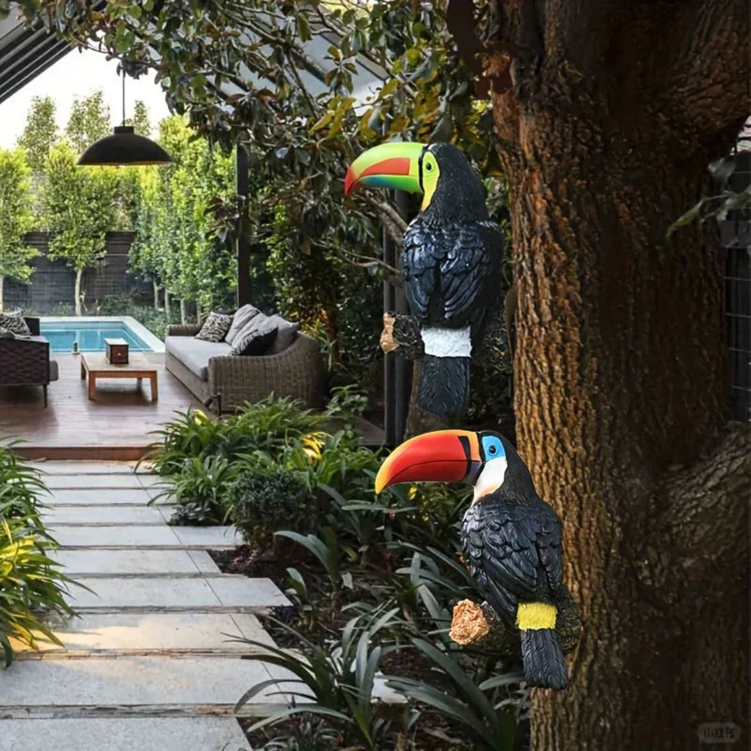 Colorful Ceramic Toucan Garden Statue Tropical Tree Decor