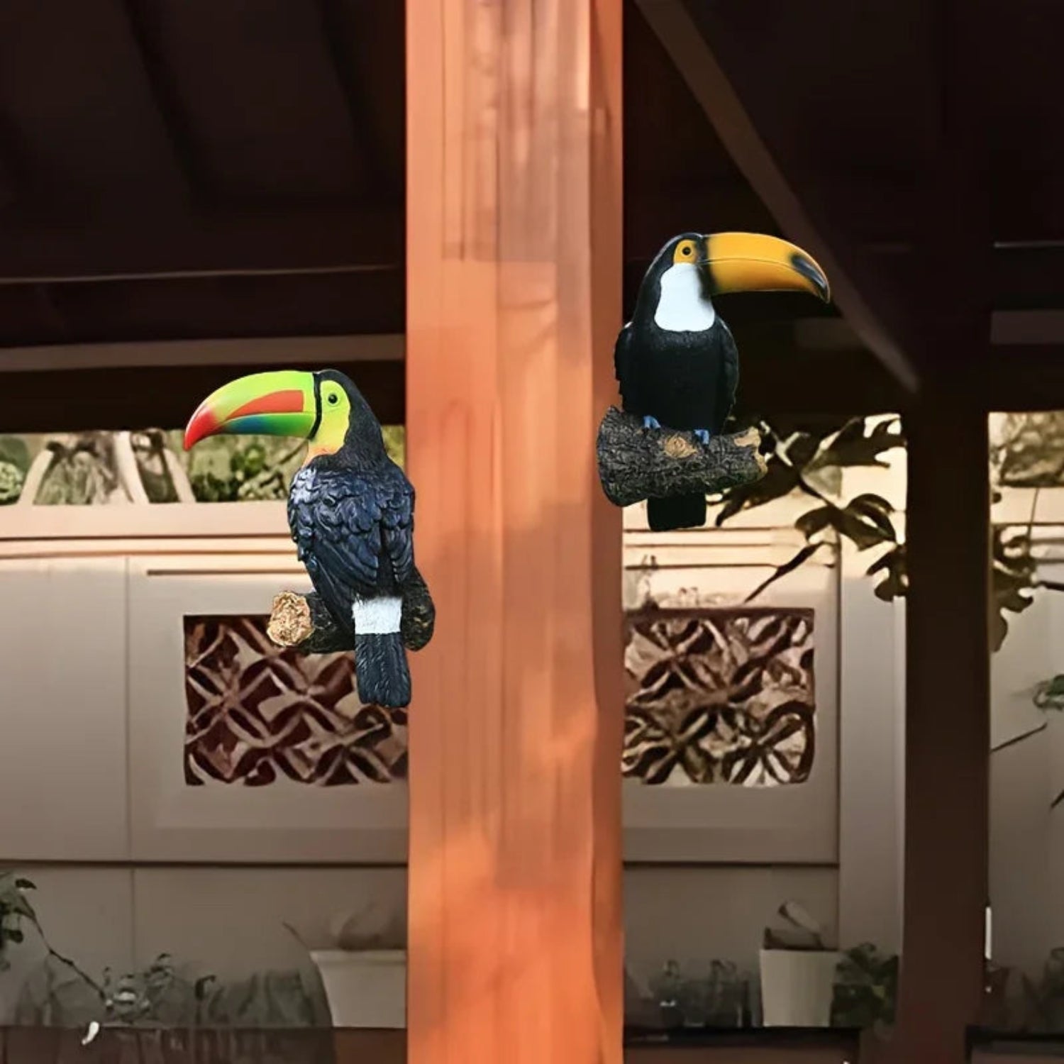 Colorful Ceramic Toucan Garden Statue Tropical Tree Decor