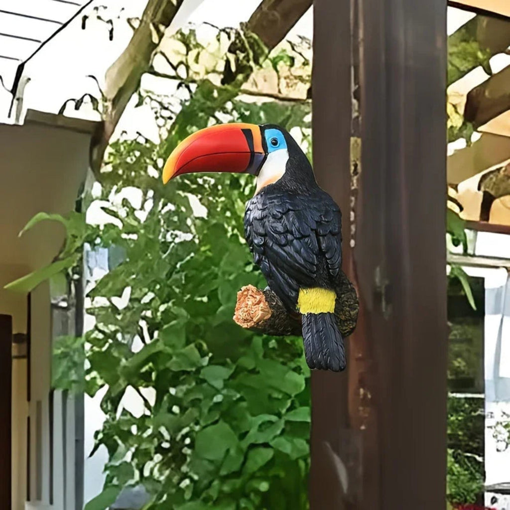 Colorful Ceramic Toucan Garden Statue Tropical Tree Decor