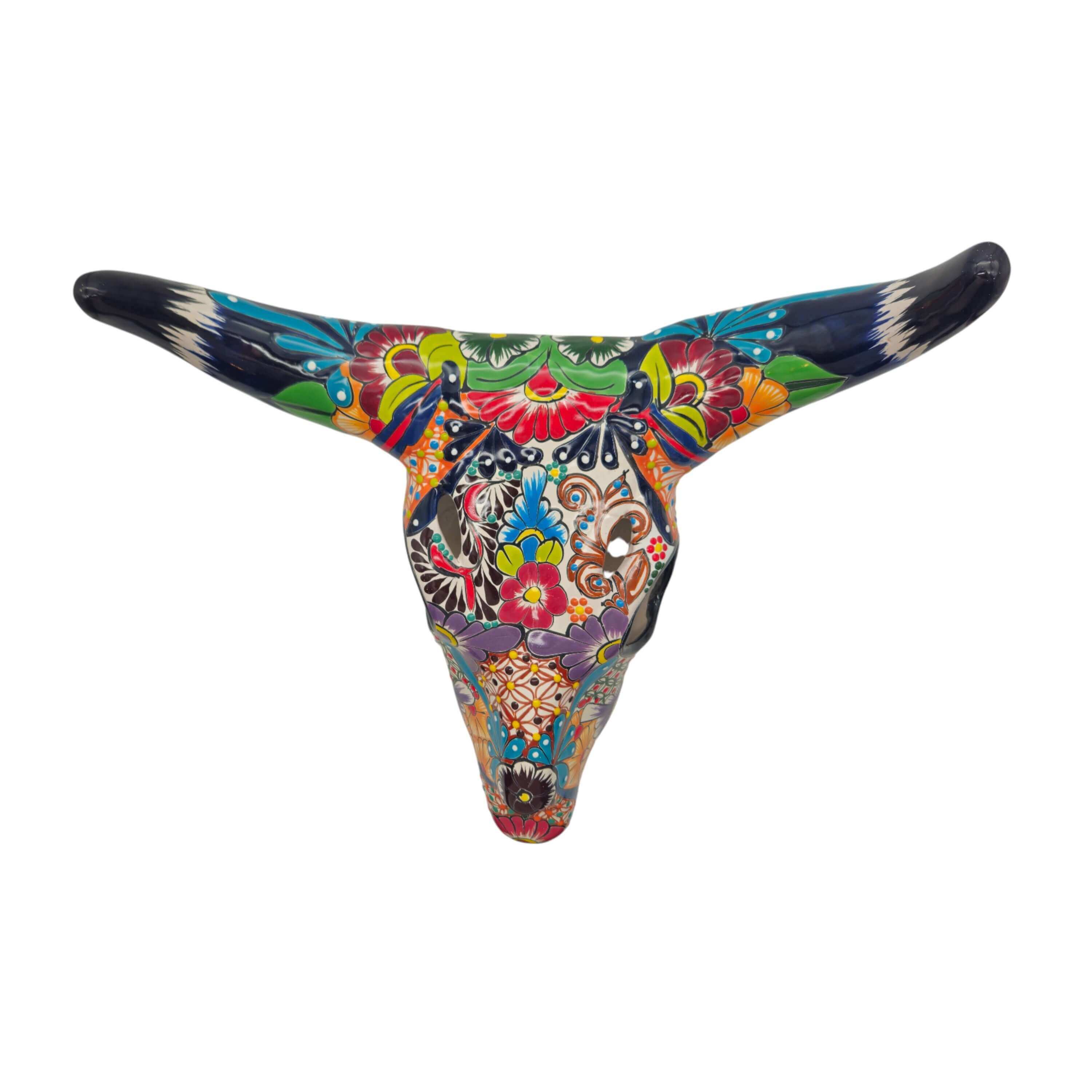 Colorful Talavera Bull Skull | Mexican Wall Art Decor