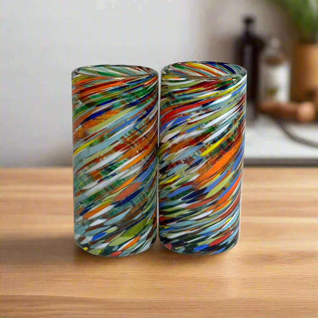 Colorful Hand-Blown Tumbler | Confetti Swirl Mexican Glass
