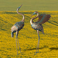 Copper Metal Crane Garden Statue Set
