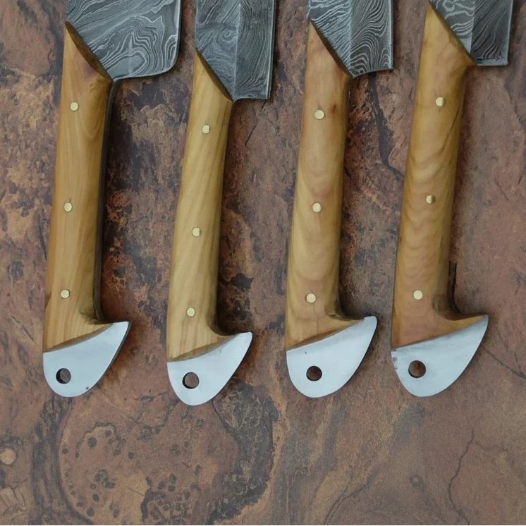 Damascus Kitchen Knife Set of 4 - Hand-Forged Full Tang Blades
