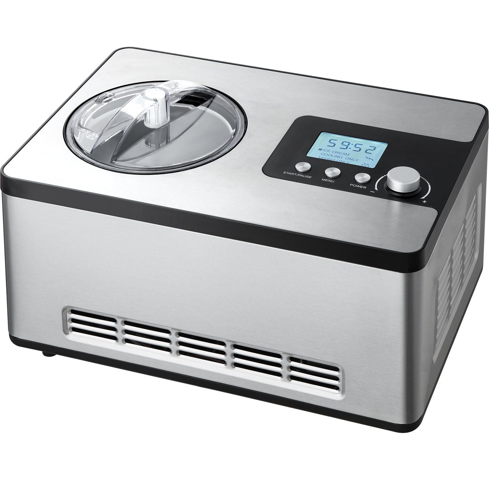 Automatic Ice Cream Maker with Built-in Compressor, 2 Quart No Pre-freezing Fruit Yogurt Machine, Stainless Steel Electric Sorbet Maker, 3 Modes Gelato Maker with LCD Display & Timer, Silver