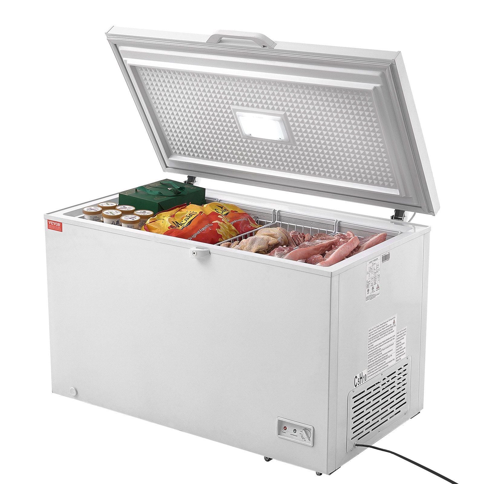 Chest Freezer, 12.8 Cu.ft / 345 L Large Deep Freezer & 4 Removable Baskets, Freestanding Top Open Door Commercial Chest Freezers with Locking Lid, 7-Level Adjustable Temp, LED Lighting, 6 Wheels