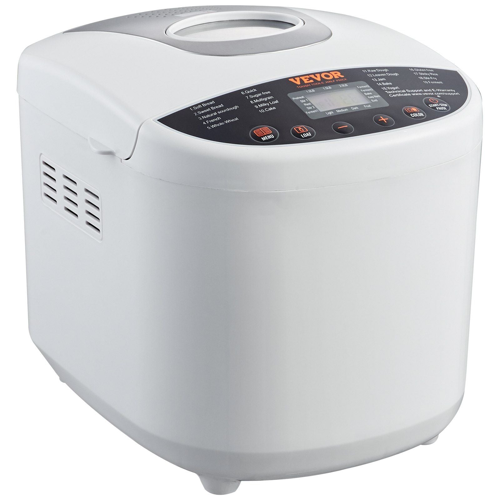 Bread Maker, 19-in-1 2LB Dough Machine, Nonstick Ceramic Pan Automatic Breadmaker with Gluten Free Setting, Whole Wheat Bread Making, Digital, Programmable, 3 Loaf Sizes, 3 Crust Colors, White