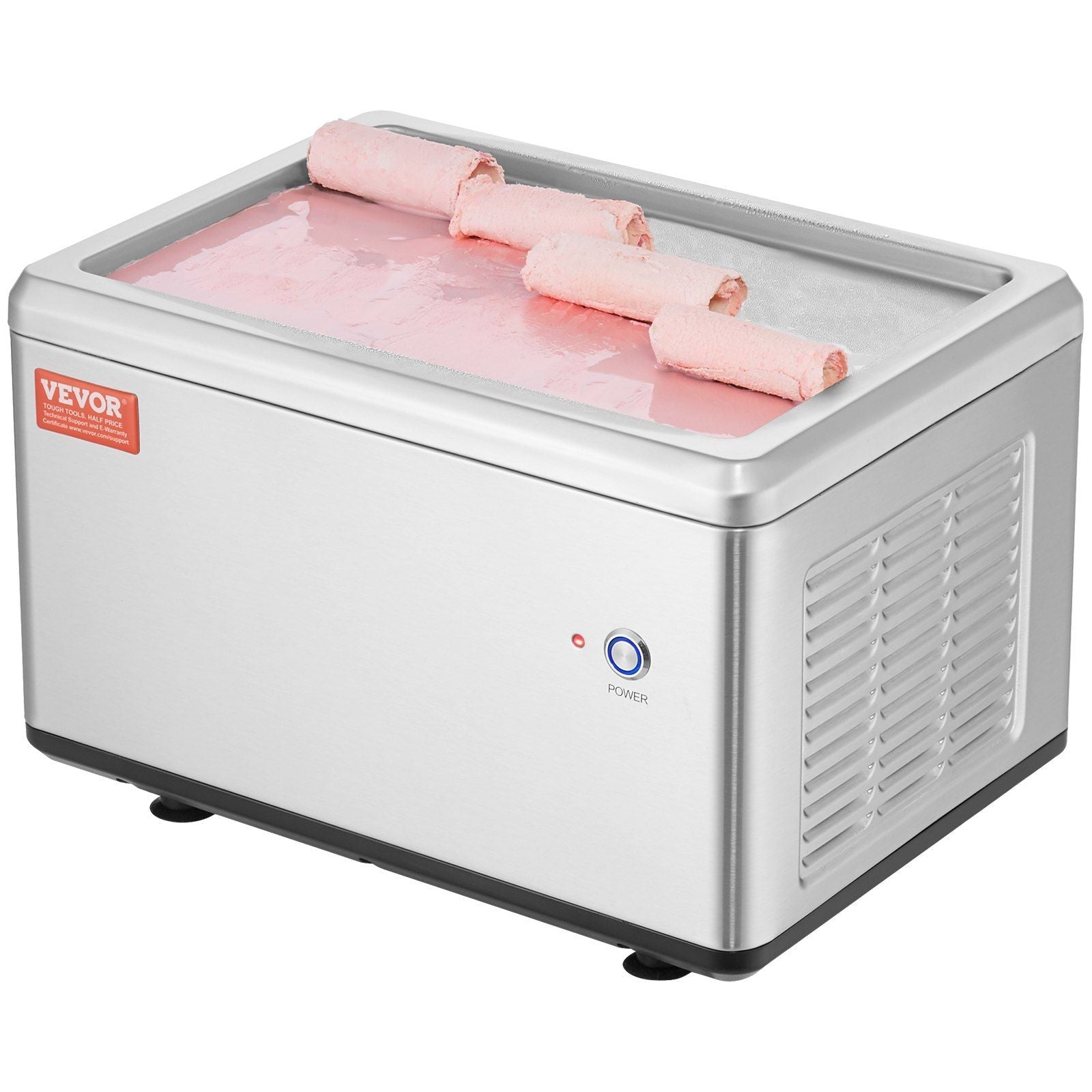 Fried Ice Cream Roll Machine, 19.3" x 14.9" Stir-Fried Ice Cream Pan, Stainless Steel Rolled Ice Cream Maker with Compressor and 2 Scrapers, for Making Ice Cream, Frozen Yogurt, Ice Cream Rolls