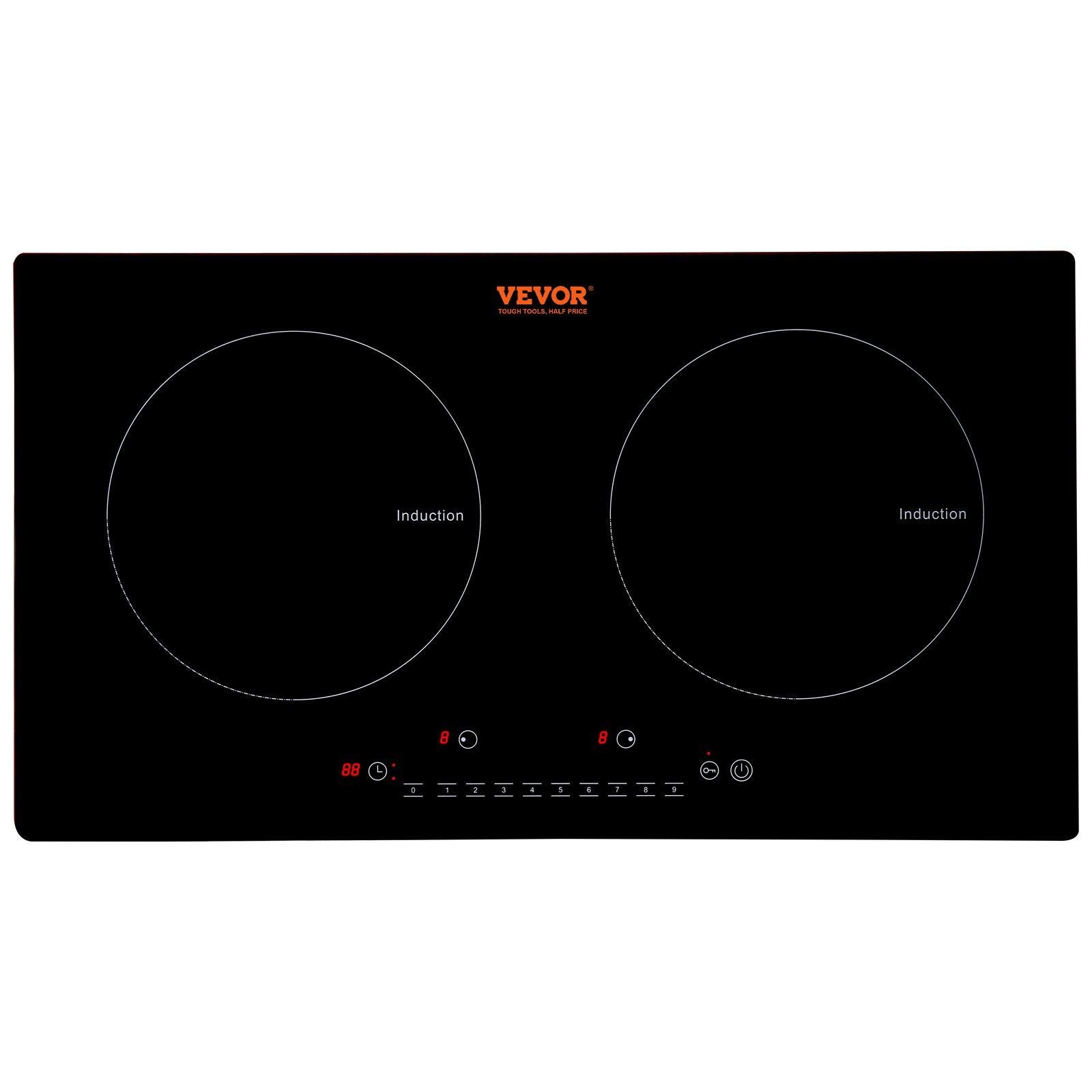 Electric Cooktop, 2 Burners, 24'' Induction Stove Top, Built-in Magnetic Cooktop 1800W, 9 Heating Level Multifunctional Burner, LED Touch Screen w/ Child Lock & Over-Temperature Protection