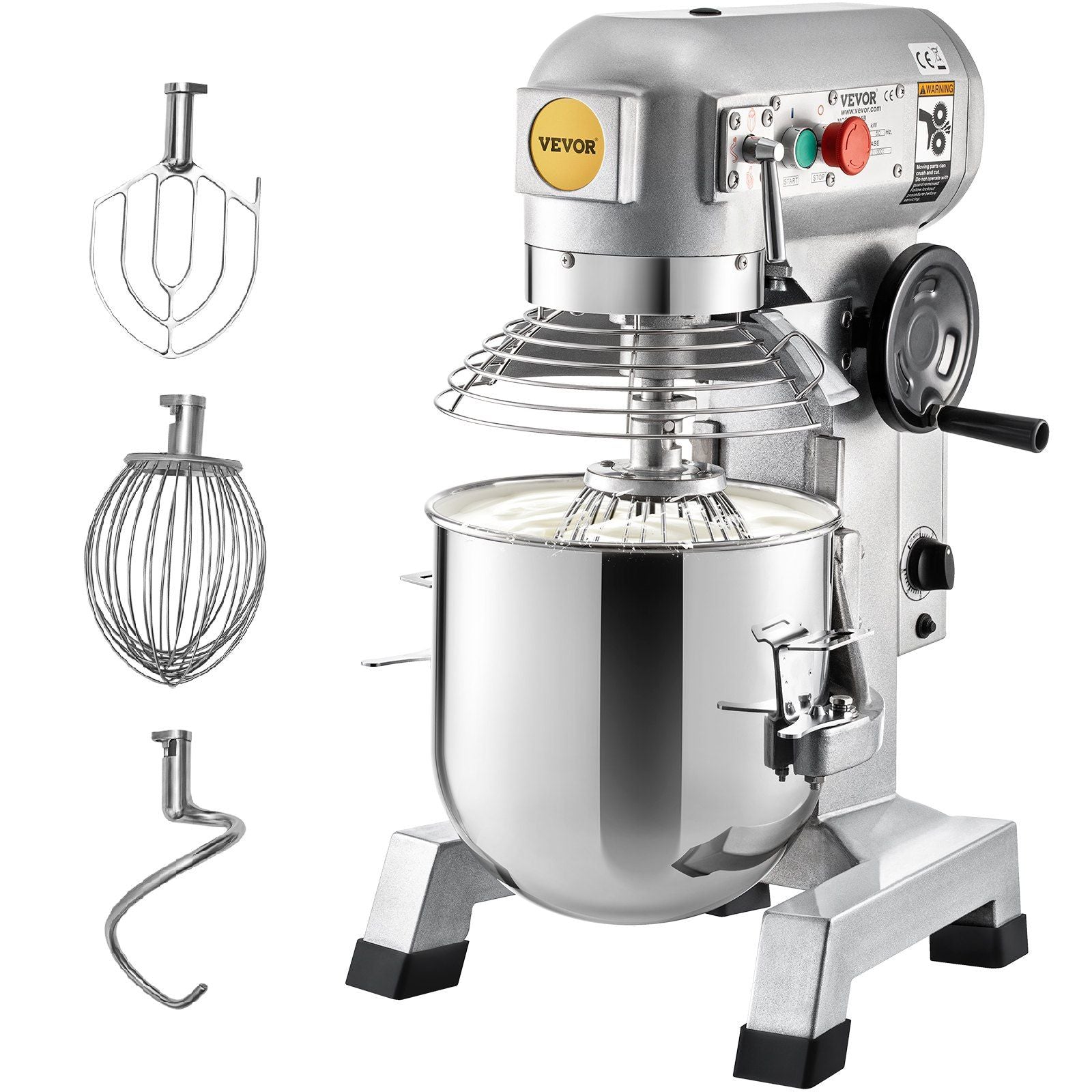 Commercial Food Mixer, 30Qt Commercial Mixer with Timing Function, 1100W Stainless Steel Bowl Heavy Duty Electric Food Mixer Commercial with 3 Speeds Adjustable 108/199/382 RPM