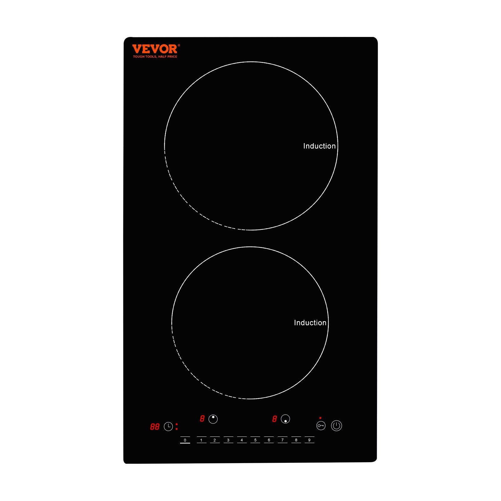 Electric Cooktop, 2 Burners, 12'' Induction Stove Top, Built-in Magnetic Cooktop 1800W, 9 Heating Level Multifunctional Burner, LED Touch Screen w/ Child Lock & Over-Temperature Protection
