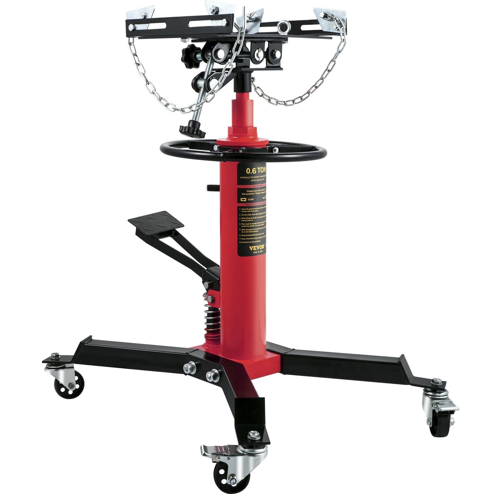 Transmission Jack,3/5 Ton/1322 lbs Capacity Hydraulic Telescopic Transmission Jack, 2-Stage Floor Jack Stand with Foot Pedal, 360° Swivel Wheel, Garage/Shop Lift Hoist, Red