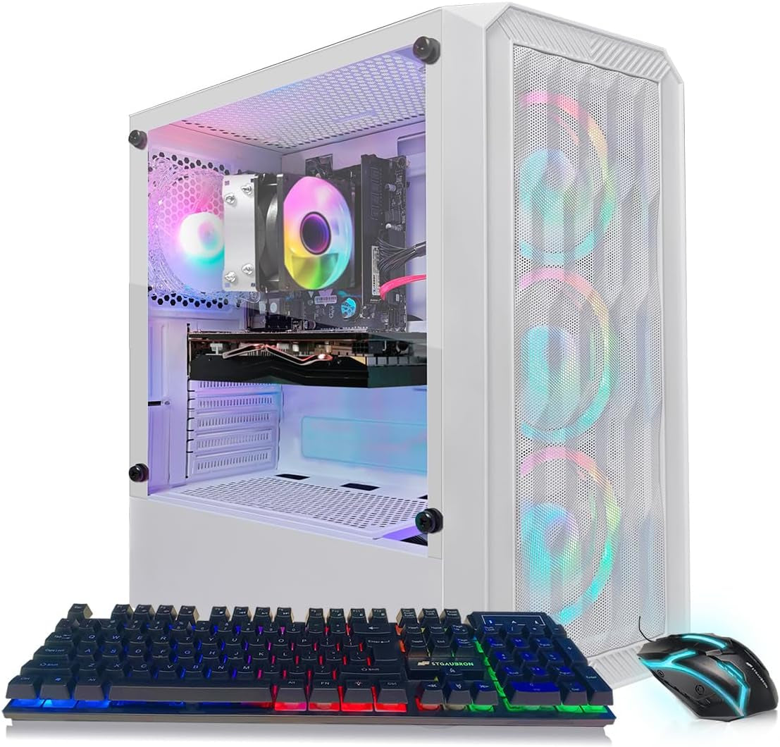 Stgaubron Gaming PC Desktop Computer, Intel Core I7 up to 3.9Ghz, Radeon RX 580 8G, 32GB RAM, 512GB SSD, Wifi 6, BT 5.0, RGB Fan X3, Windows 11 Home, White