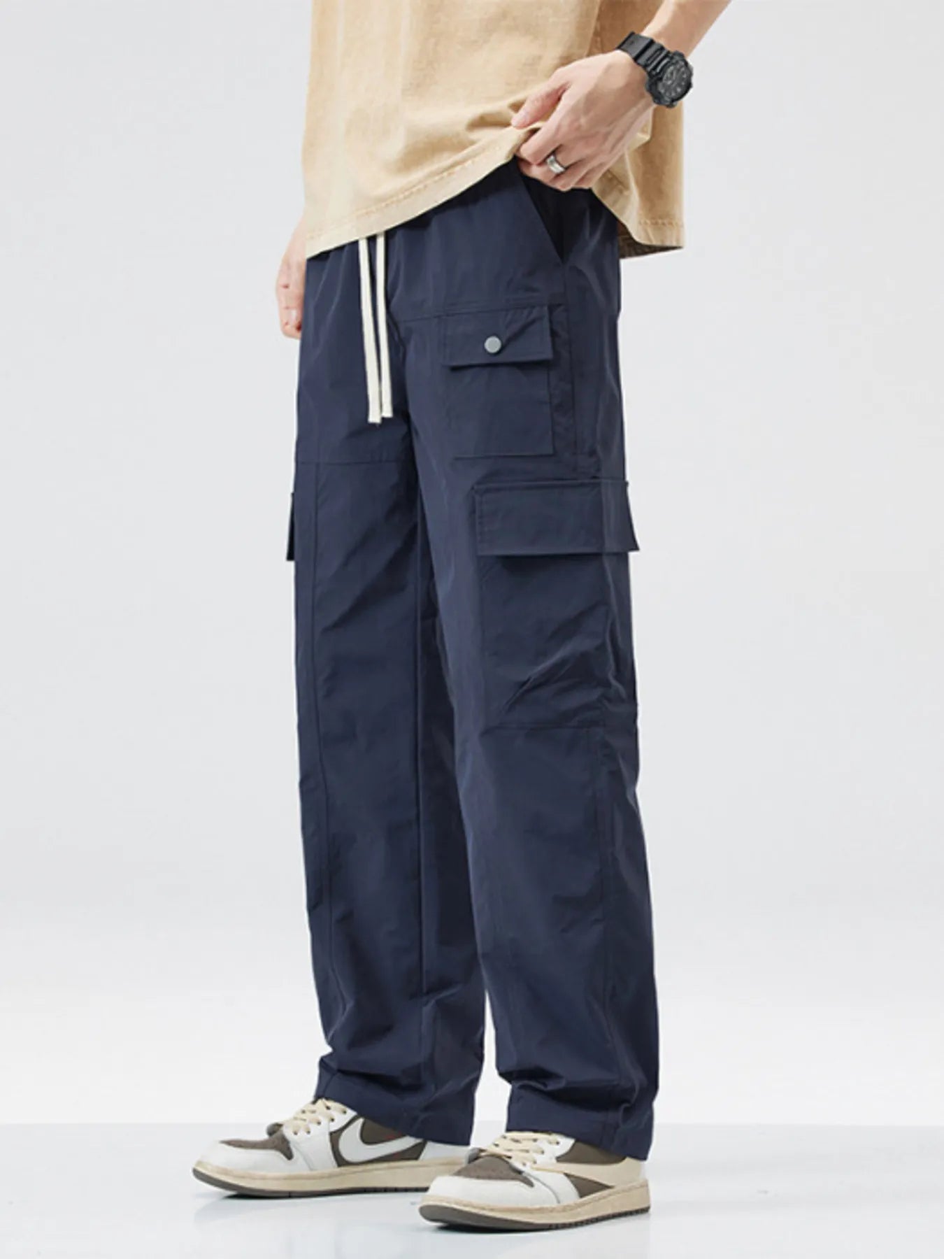 Men's Full Size Relaxed Fit Cargo Pants with Drawstring