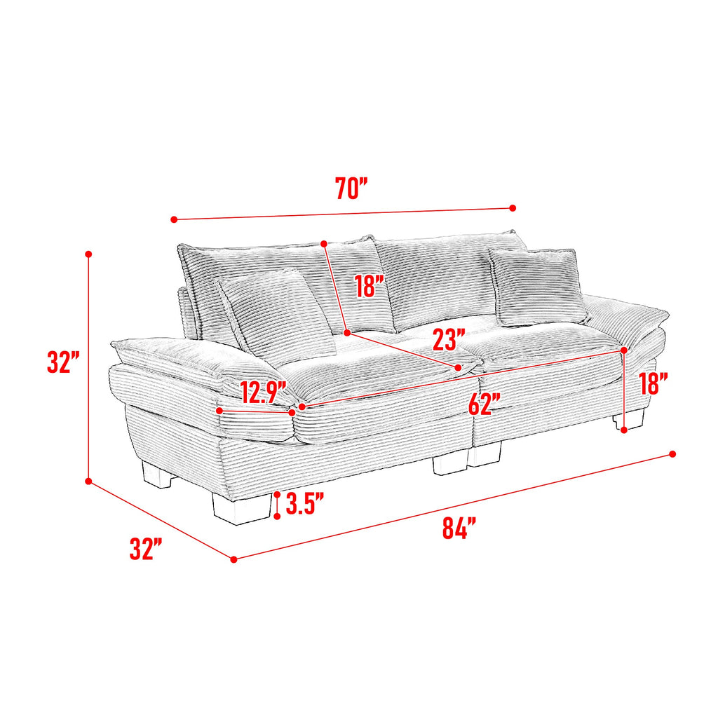 Corduroy Sofa  Couch Loveseat Sofa with Pillows