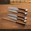 Pattern-Welded Damascus Kitchen Set — Tall Cai Dao Cleaver, Nakiri, Gyuto & Petty Knife