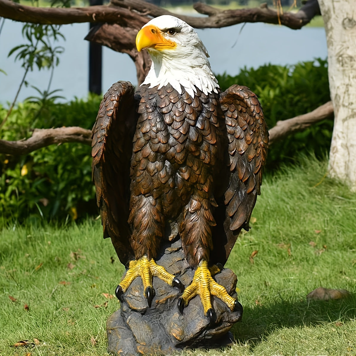 13" H x 24.4" L Large Standing Bald Eagle Garden Statue