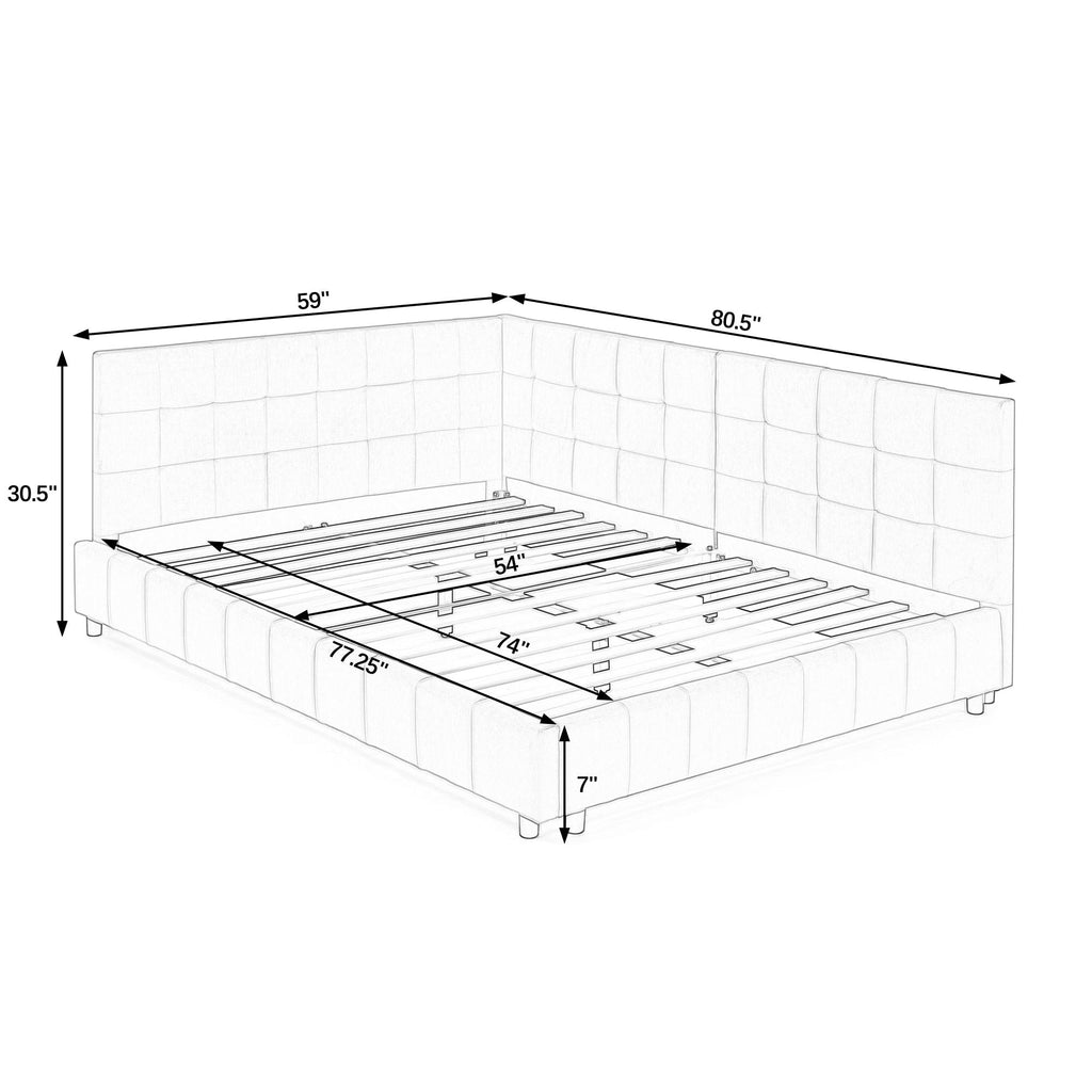 Upholstered Bed Frame With Tufted Backrest And Armrests