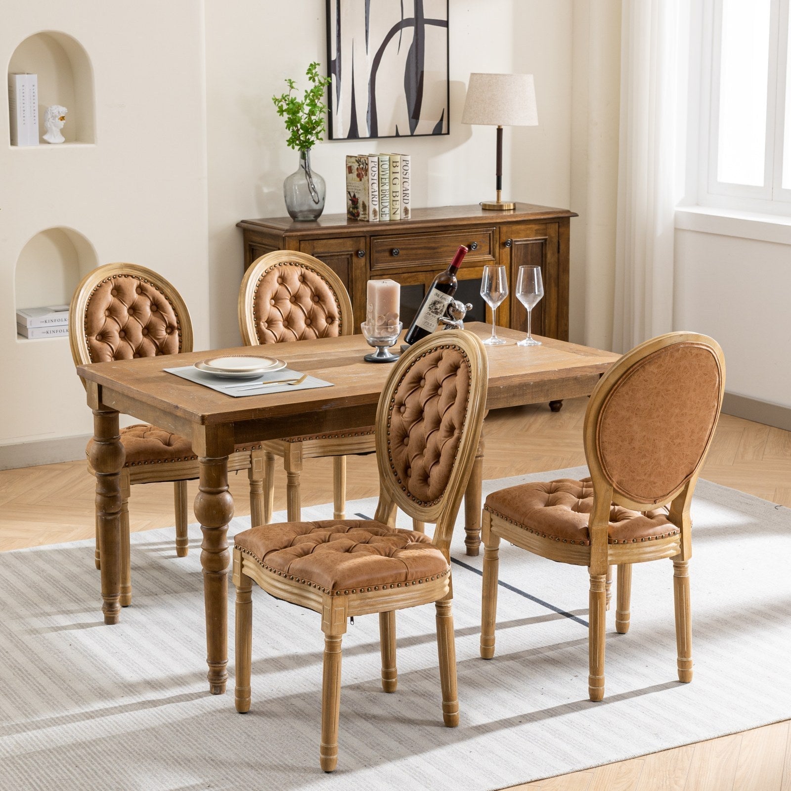 Set of 2 French Style Solid Wood Antique Dining Chairs