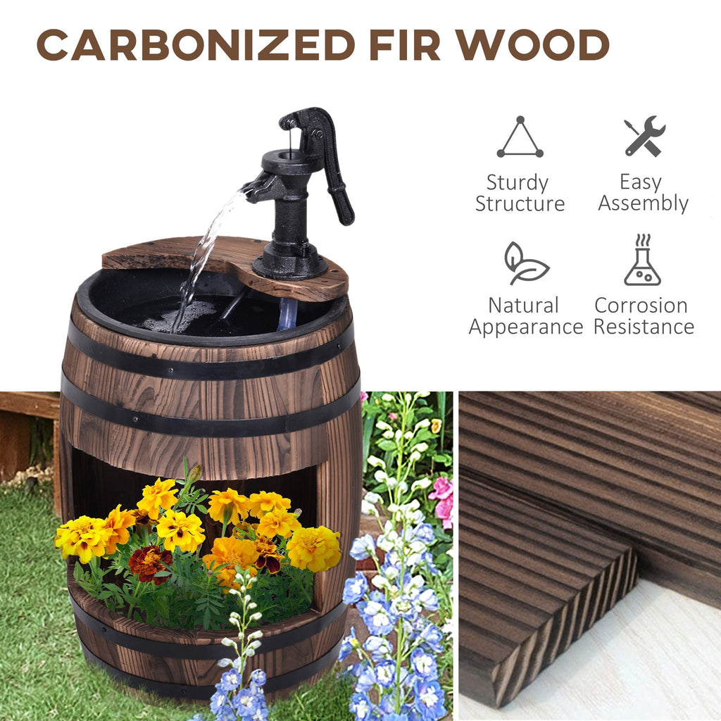 2-Tier Wooden Water Pump Fountain with Flower Box Base Durable Design for Garden Decor