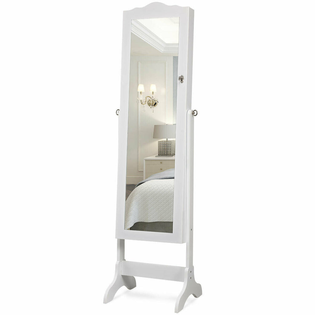 14 LED Jewelry Armoire Cabinet with Full Length Mirror and 4 Tilting Angles-White