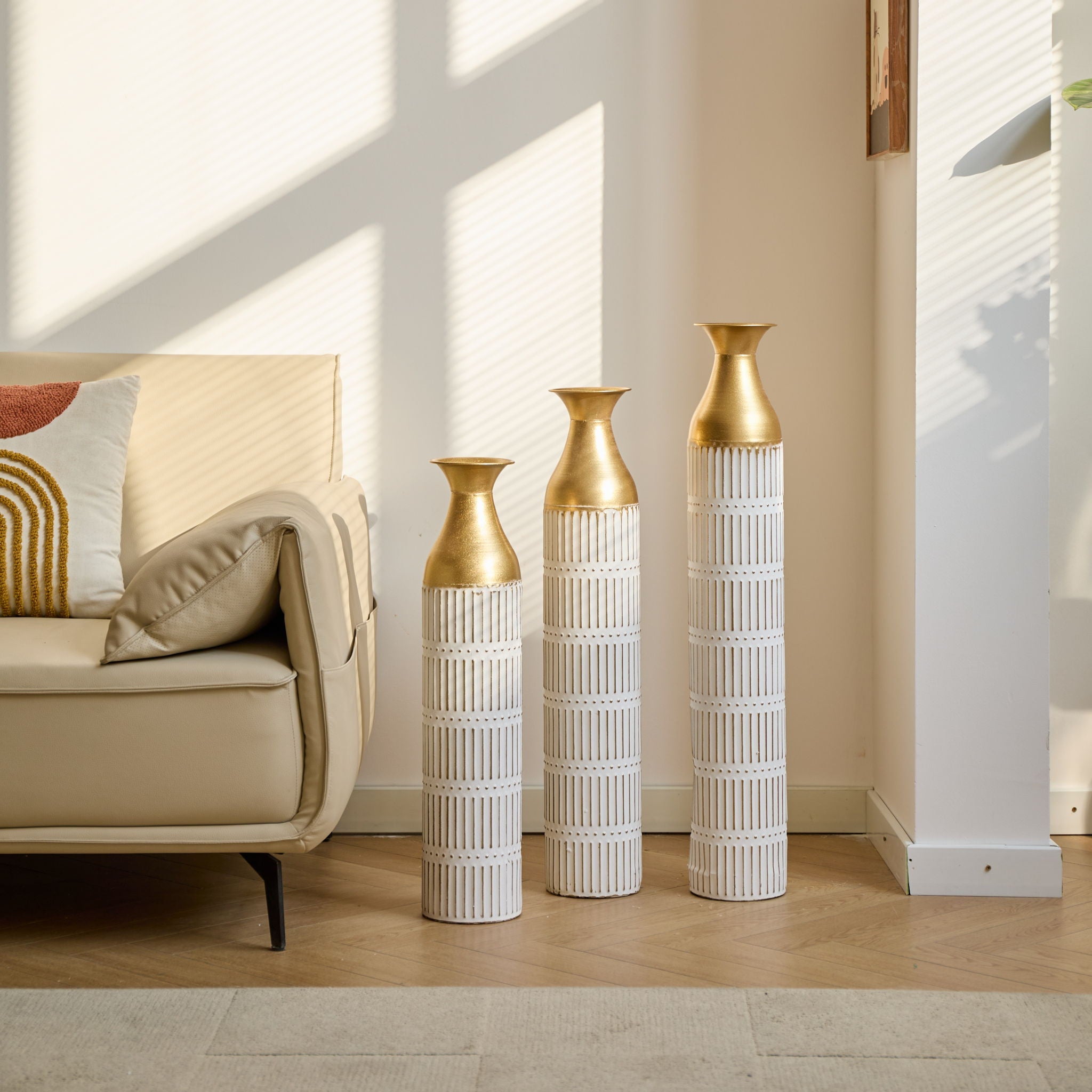 Floor Metal Vases Decorated White Metal Vases (Set of 3) Gorgeous Home Decoration Large Glazed Metal Vases - White