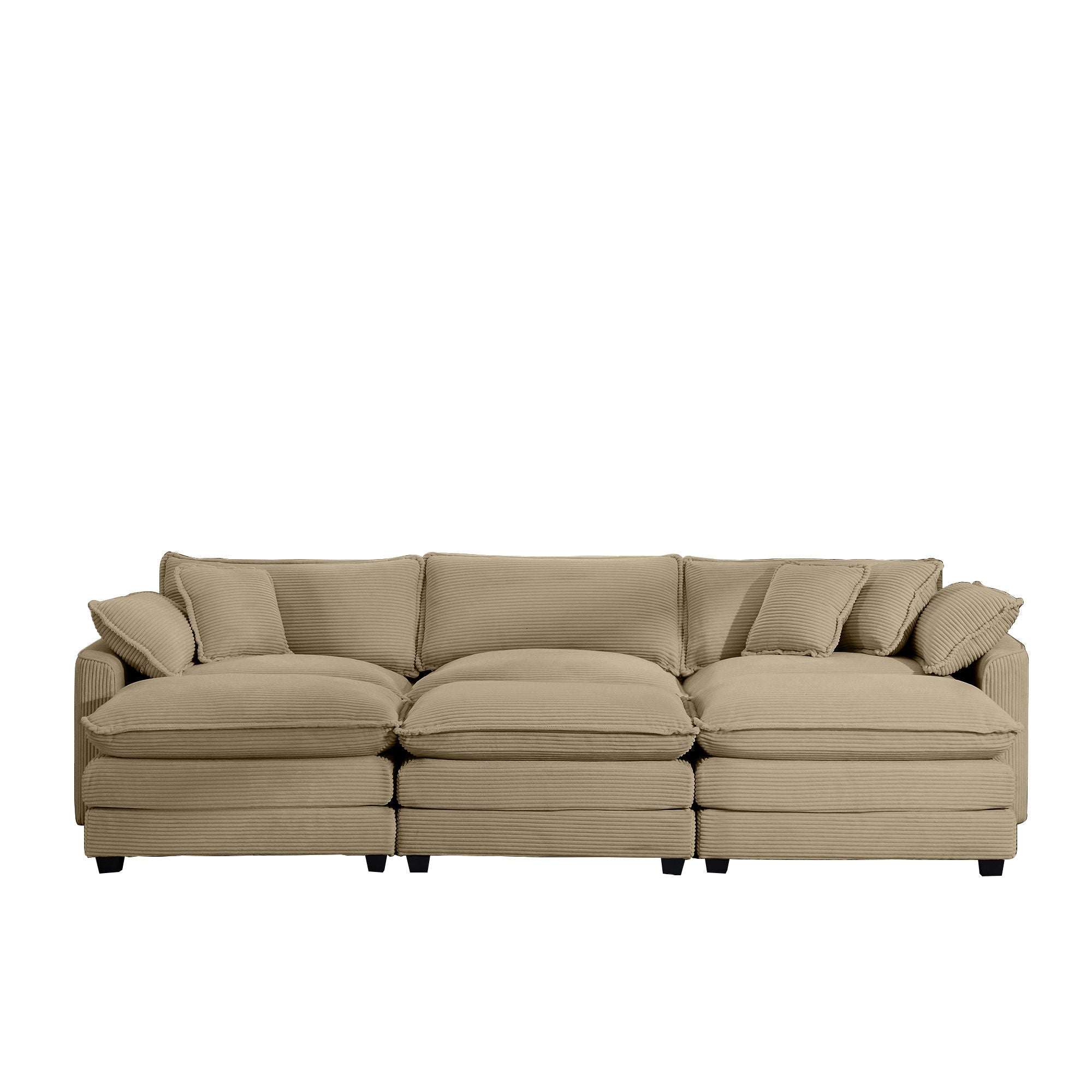 Modern Oversized Modular Cushion Sofa With Ottoman, Low Back, Deep Seating Sofa Set